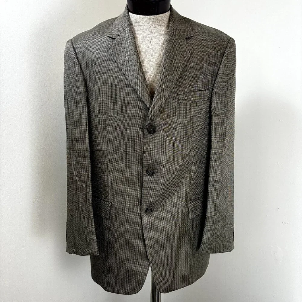 Andrew Fezza Men's Flannel Sport Coat Blazer Size‎ 43R Silk Wool Tan Suit Jacket